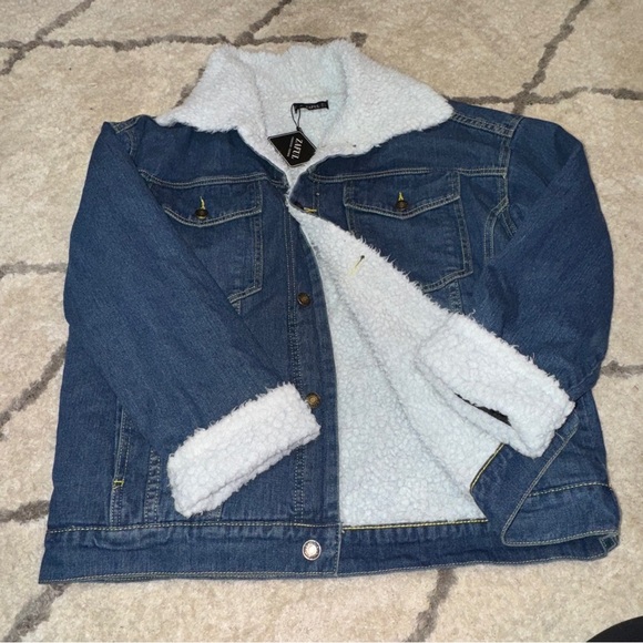 Zaful Sherpa Denim Jacket Size 8 NWT - Picture 3 of 6